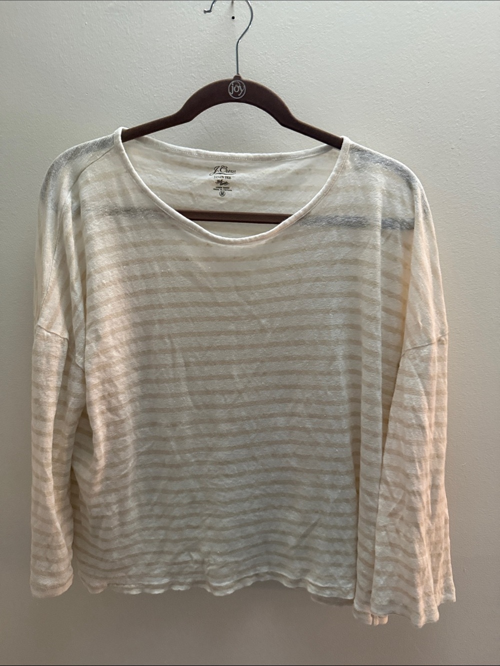 J. Crew Cream and Beige Stripped 100% Linen Top